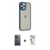 MARSİLYAN™- iPhone 12 Pro Max Kılıf Eksen Doku Prime - Şeffaf Uv Polymer Nano Ekran Koruyucu + Yeşil Neon Fosforlu Kamera Lens
