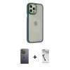 MARSİLYAN™- iPhone 12 Pro Max Kılıf Eksen Doku Prime - Şeffaf Uv Polymer Nano Ekran Koruyucu + Yeşil Neon Fosforlu Kamera Lens
