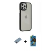 MARSİLYAN™- iPhone 12 Pro Max Kılıf Eksen Doku Prime - Siyah 18D Cam Ekran Koruyucu + Shine Kamera Lens Koruma Cam - GI