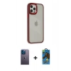 MARSİLYAN™- iPhone 12 Pro Max Kılıf Eksen Doku Prime - Siyah 18D Cam Ekran Koruyucu + Neon Fosforlu Kamera Lens - MI
