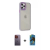 MARSİLYAN™- iPhone 12 Pro Max Kılıf Eksen Doku Prime - Siyah 18D Cam Ekran Koruyucu + Neon Fosforlu Kamera Lens - TU