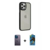 MARSİLYAN™- iPhone 12 Pro Max Kılıf Eksen Doku Prime - Siyah 18D Cam Ekran Koruyucu + Neon Fosforlu Kamera Lens - MI