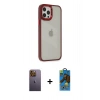 MARSİLYAN™- iPhone 12 Pro Max Kılıf Eksen Doku Prime - Siyah 18D Cam Ekran Koruyucu + Neon Fosforlu Kamera Lens - SI