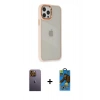 MARSİLYAN™- iPhone 12 Pro Max Kılıf Eksen Doku Prime - Siyah 18D Cam Ekran Koruyucu + Neon Fosforlu Kamera Lens - SI