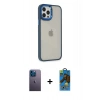 MARSİLYAN™- iPhone 12 Pro Max Kılıf Eksen Doku Prime - Siyah 18D Cam Ekran Koruyucu + Neon Fosforlu Kamera Lens - MI