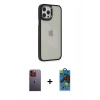 MARSİLYAN™- iPhone 12 Pro Max Kılıf Eksen Doku Prime - Siyah 18D Cam Ekran Koruyucu + Neon Fosforlu Kamera Lens - TU
