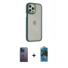 MARSİLYAN™- iPhone 12 Pro Max Kılıf Eksen Doku Prime - Siyah 18D Cam Ekran Koruyucu + Neon Fosforlu Kamera Lens - MI
