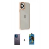 MARSİLYAN™- iPhone 12 Pro Max Kılıf Eksen Doku Prime - Siyah 18D Cam Ekran Koruyucu + Neon Fosforlu Kamera Lens - MI