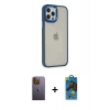 MARSİLYAN™- iPhone 12 Pro Max Kılıf Eksen Doku Prime - Siyah 18D Cam Ekran Koruyucu + Neon Fosforlu Kamera Lens - SI