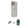 MARSİLYAN™- iPhone 12 Pro Max Kılıf Eksen Doku Prime - Siyah 18D Cam Ekran Koruyucu + Pembe Shine Kamera Lens Koruma Cam