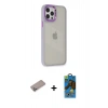 MARSİLYAN™- iPhone 12 Pro Max Kılıf Eksen Doku Prime - Siyah 18D Cam Ekran Koruyucu + Shine Kamera Lens Koruma Cam - SABE