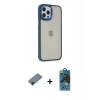 MARSİLYAN™- iPhone 12 Pro Max Kılıf Eksen Doku Prime - Siyah 18D Cam Ekran Koruyucu + Shine Kamera Lens Koruma Cam - SH