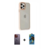 MARSİLYAN™- iPhone 12 Pro Max Kılıf Eksen Doku Prime - Siyah 18D Cam Ekran Koruyucu + Neon Fosforlu Kamera Lens - TU