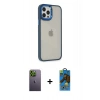 MARSİLYAN™- iPhone 12 Pro Max Kılıf Eksen Doku Prime - Siyah 18D Cam Ekran Koruyucu + Neon Fosforlu Kamera Lens - YL
