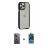 MARSİLYAN™- iPhone 12 Pro Max Kılıf Eksen Doku Prime - Siyah 18D Cam Ekran Koruyucu + Neon Fosforlu Kamera Lens - YL