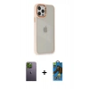 MARSİLYAN™- iPhone 12 Pro Max Kılıf Eksen Doku Prime - Siyah 18D Cam Ekran Koruyucu + Neon Fosforlu Kamera Lens - YL