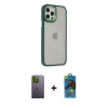 MARSİLYAN™- iPhone 12 Pro Max Kılıf Eksen Doku Prime - Siyah 18D Cam Ekran Koruyucu + Neon Fosforlu Kamera Lens - YL
