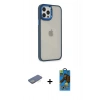 MARSİLYAN™- iPhone 12 Pro Max Kılıf Eksen Doku Prime - Siyah 18D Cam Ekran Koruyucu + Yeşil Renkli Kamera Lens Koruma Cam