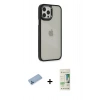 MARSİLYAN™- iPhone 12 Pro Max Kılıf Eksen Doku Prime - Siyah 20D Premium Cam Ekran Koruyucu + Mavi Shine Kamera Lens Koruma Cam