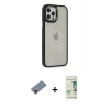 MARSİLYAN™- iPhone 12 Pro Max Kılıf Eksen Doku Prime - Siyah 20D Premium Cam Ekran Koruyucu + Metal Kamera Lens Koruma Cam - KI