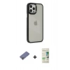 MARSİLYAN™- iPhone 12 Pro Max Kılıf Eksen Doku Prime - Siyah 20D Premium Cam Ekran Koruyucu + Metal Kamera Lens Koruma Cam - GD