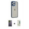 MARSİLYAN™- iPhone 12 Pro Max Kılıf Eksen Doku Prime - Siyah 20D Premium Cam Ekran Koruyucu + Neon Fosforlu Kamera Lens - YL