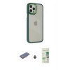 MARSİLYAN™- iPhone 12 Pro Max Kılıf Eksen Doku Prime - Siyah 20D Premium Cam Ekran Koruyucu + Renkli Kamera Lens Koruma Cam - PE