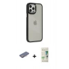 MARSİLYAN™- iPhone 12 Pro Max Kılıf Eksen Doku Prime - Siyah 20D Premium Cam Ekran Koruyucu + Renkli Kamera Lens Koruma Cam - PE