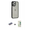 MARSİLYAN™- iPhone 12 Pro Max Kılıf Eksen Doku Prime - Siyah 20D Premium Cam Ekran Koruyucu + Renkli Kamera Lens Koruma Cam - TU
