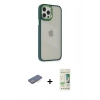 MARSİLYAN™- iPhone 12 Pro Max Kılıf Eksen Doku Prime - Siyah 20D Premium Cam Ekran Koruyucu + Renkli Kamera Lens Koruma Cam - MI