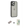 MARSİLYAN™- iPhone 12 Pro Max Kılıf Eksen Doku Prime - Siyah 20D Premium Cam Ekran Koruyucu + Shine Kamera Lens Koruma Cam - SABE
