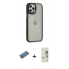 MARSİLYAN™- iPhone 12 Pro Max Kılıf Eksen Doku Prime - Siyah 20D Premium Cam Ekran Koruyucu + Shine Kamera Lens Koruma Cam - GD