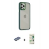 MARSİLYAN™- iPhone 12 Pro Max Kılıf Eksen Doku Prime - Siyah 20D Premium Cam Ekran Koruyucu + Renkli Kamera Lens Koruma Cam - YL