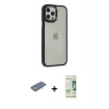MARSİLYAN™- iPhone 12 Pro Max Kılıf Eksen Doku Prime - Siyah 20D Premium Cam Ekran Koruyucu + Renkli Kamera Lens Koruma Cam - YL