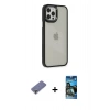 MARSİLYAN™- iPhone 12 Pro Max Kılıf Eksen Doku Prime - Siyah 34D Izgaralı Cam + Gold Metal Kamera Lens Koruma Cam