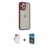 MARSİLYAN™- iPhone 12 Pro Max Kılıf Eksen Doku Prime - Siyah 34D Izgaralı Cam + Shine Kamera Lens - GD