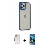 MARSİLYAN™- iPhone 12 Pro Max Kılıf Eksen Doku Prime - Siyah 34D Izgaralı Cam + Shine Kamera Lens - GD