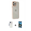 MARSİLYAN™- iPhone 12 Pro Max Kılıf Eksen Doku Prime - Siyah 34D Izgaralı Cam + Lacivert Shine Kamera Lens