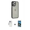 MARSİLYAN™- iPhone 12 Pro Max Kılıf Eksen Doku Prime - Siyah 34D Izgaralı Cam + Lacivert Shine Kamera Lens