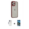 MARSİLYAN™- iPhone 12 Pro Max Kılıf Eksen Doku Prime - Siyah 34D Izgaralı Cam + Lacivert Shine Kamera Lens