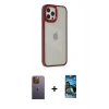 MARSİLYAN™- iPhone 12 Pro Max Kılıf Eksen Doku Prime - Siyah 34D Izgaralı Cam + Neon Fosforlu Kamera Lens - SI
