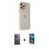 MARSİLYAN™- iPhone 12 Pro Max Kılıf Eksen Doku Prime - Siyah 34D Izgaralı Cam + Neon Fosforlu Kamera Lens - BZ