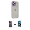 MARSİLYAN™- iPhone 12 Pro Max Kılıf Eksen Doku Prime - Siyah 34D Izgaralı Cam + Neon Fosforlu Kamera Lens - SI