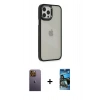 MARSİLYAN™- iPhone 12 Pro Max Kılıf Eksen Doku Prime - Siyah 34D Izgaralı Cam + Neon Fosforlu Kamera Lens - SI