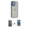 MARSİLYAN™- iPhone 12 Pro Max Kılıf Eksen Doku Prime - Siyah 34D Izgaralı Cam + Neon Fosforlu Kamera Lens - BZ