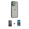 MARSİLYAN™- iPhone 12 Pro Max Kılıf Eksen Doku Prime - Siyah 34D Izgaralı Cam + Neon Fosforlu Kamera Lens - BZ