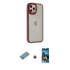 MARSİLYAN™- iPhone 12 Pro Max Kılıf Eksen Doku Prime - Siyah 34D Izgaralı Cam + Shine Kamera Lens Koruma Cam - GS