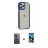 MARSİLYAN™- iPhone 12 Pro Max Kılıf Eksen Doku Prime - Siyah 34D Izgaralı Cam + Neon Fosforlu Kamera Lens - YL