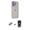 MARSİLYAN™- iPhone 12 Pro Max Kılıf Eksen Doku Prime - Siyah 360 Mat Full Body Arka Koruyucu + Shine Kamera Lens Koruma Cam - GI