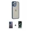 MARSİLYAN™- iPhone 12 Pro Max Kılıf Eksen Doku Prime - Siyah 360 Mat Full Body Arka Koruyucu + Neon Fosforlu Kamera Lens - MI